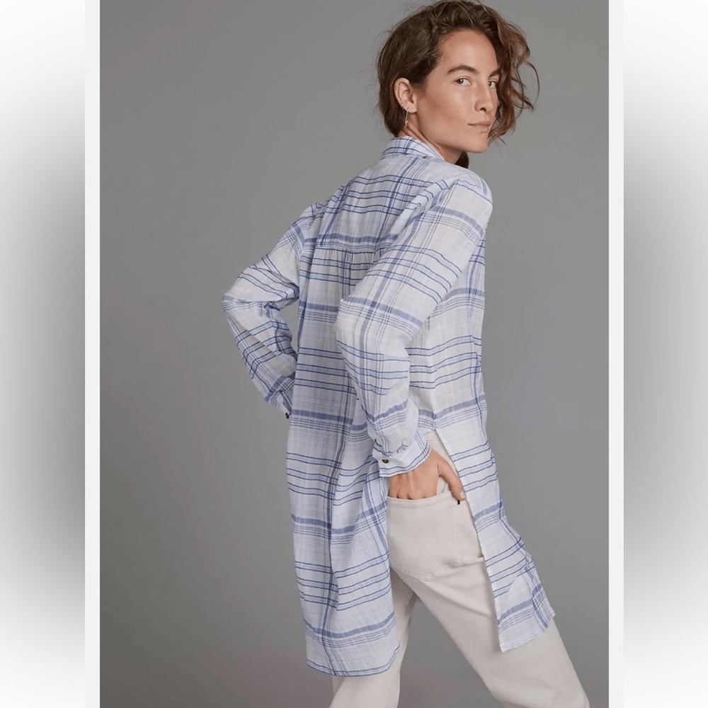 Anthropologie Pilcro Blue and White Plaid Tunic - Picture 11 of 12